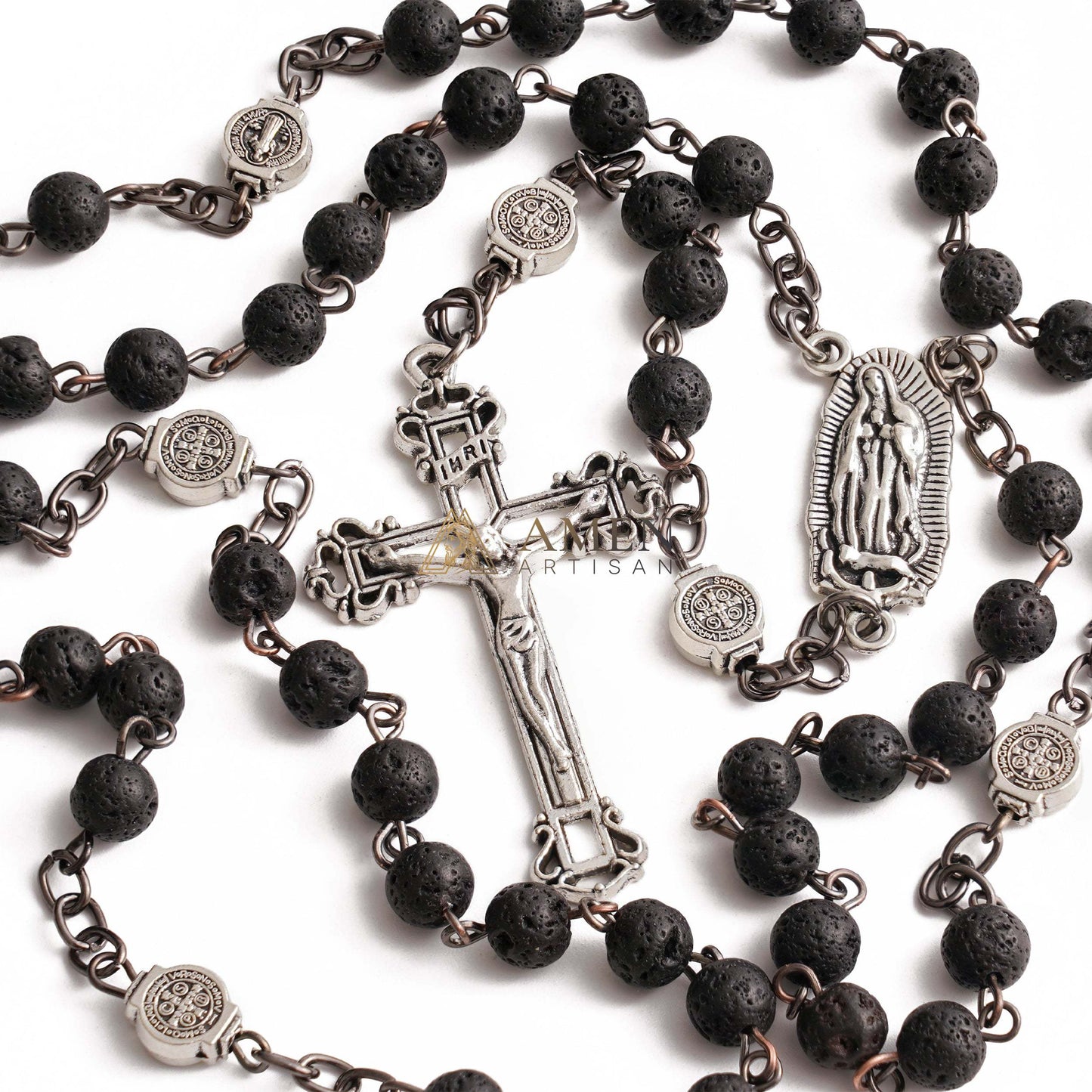 【Deal Today】Lava Stone Our Lady of Guadalupe Medal Rosary