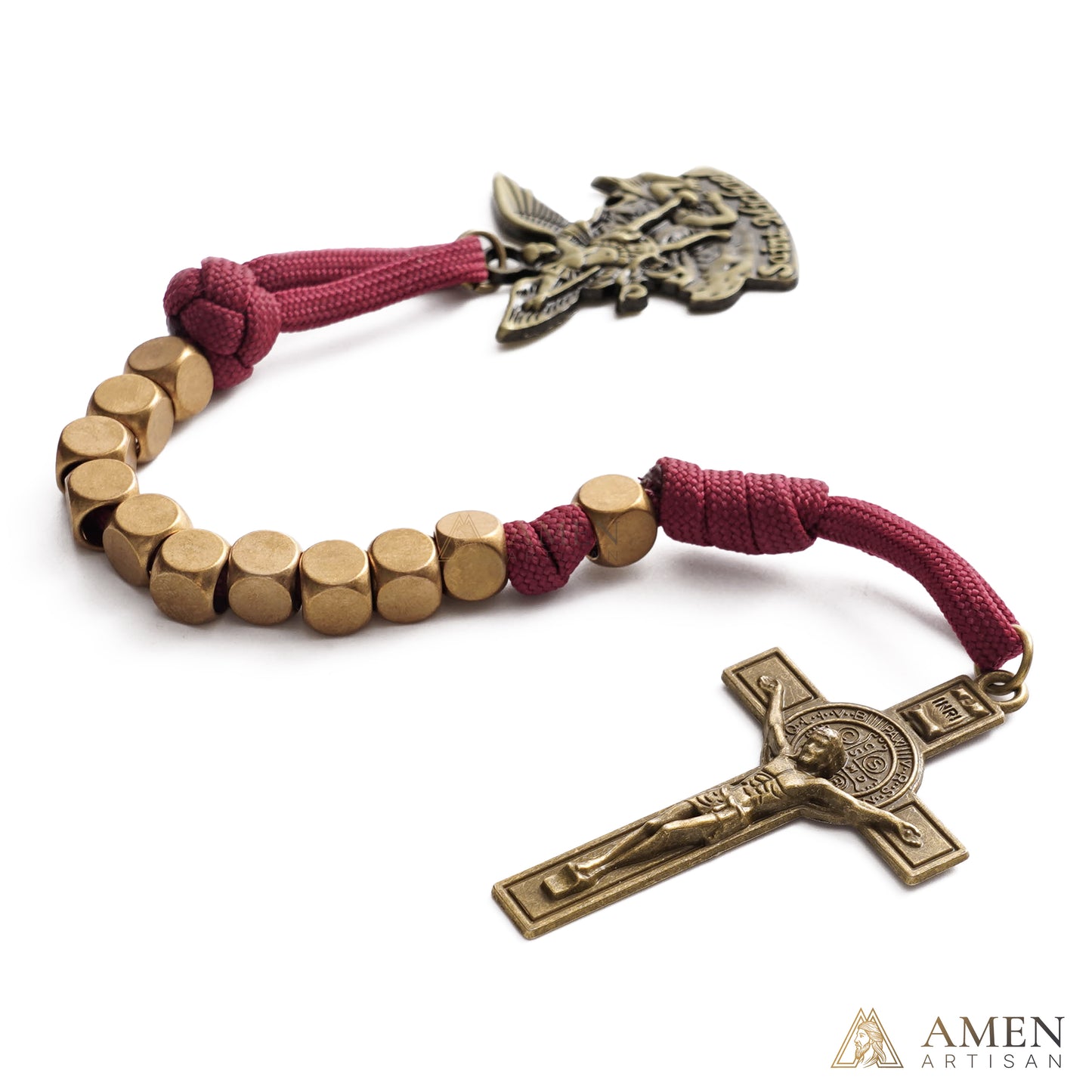 Burgundy Clip-On Pocket Decade Rosary with Crucifix and Our Lady Medal