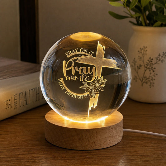 Personalized Pray Over It K9 Crystal Night Light with Custom Text — Faith