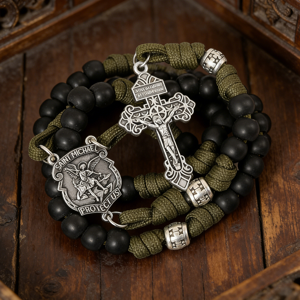 【Deal Today】St. Michael Combat Rosary Paracord Rosary – Faith & Valor Amen Artisan