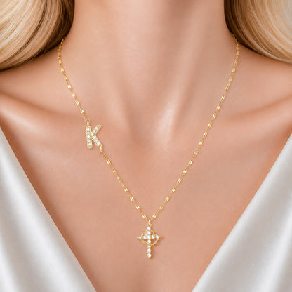 【DEAL TODAY】Sparkling Zircon Cross Necklace with A-Z Initial Charm