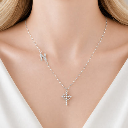 【DEAL TODAY】Sparkling Zircon Cross Necklace with A-Z Initial Charm