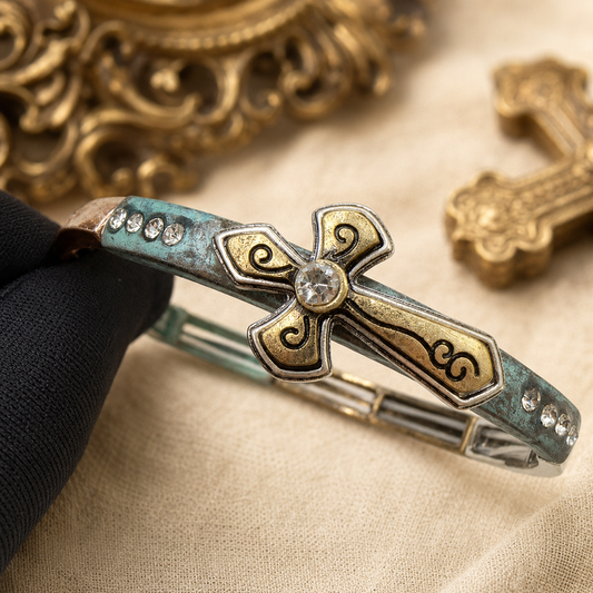 50% OFF|Vintage Cross Stretch Bracelet with Rhinestone Accents