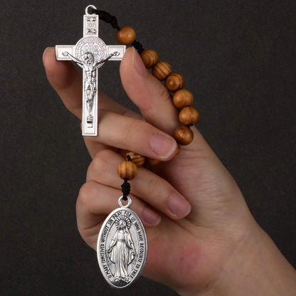 Portable Wooden Decade Rosary with St. Benedict Cross - Blessing & Peace | Amen Artisan