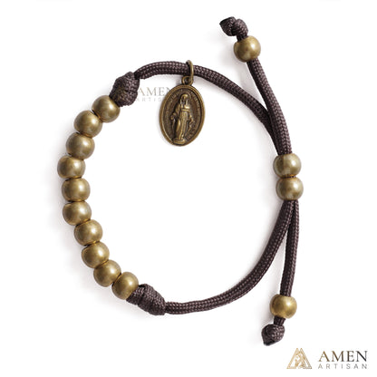 【DEAL TODAY】Brown Braided Prayer Bracelet with Antique Bronze Beads — Blessing
