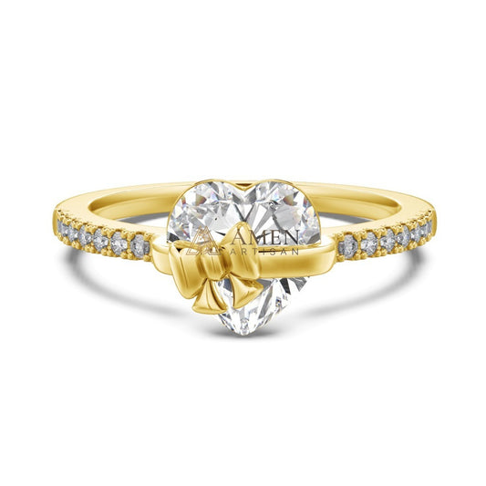 Heart Bow Diamond Ring Amen Artisan