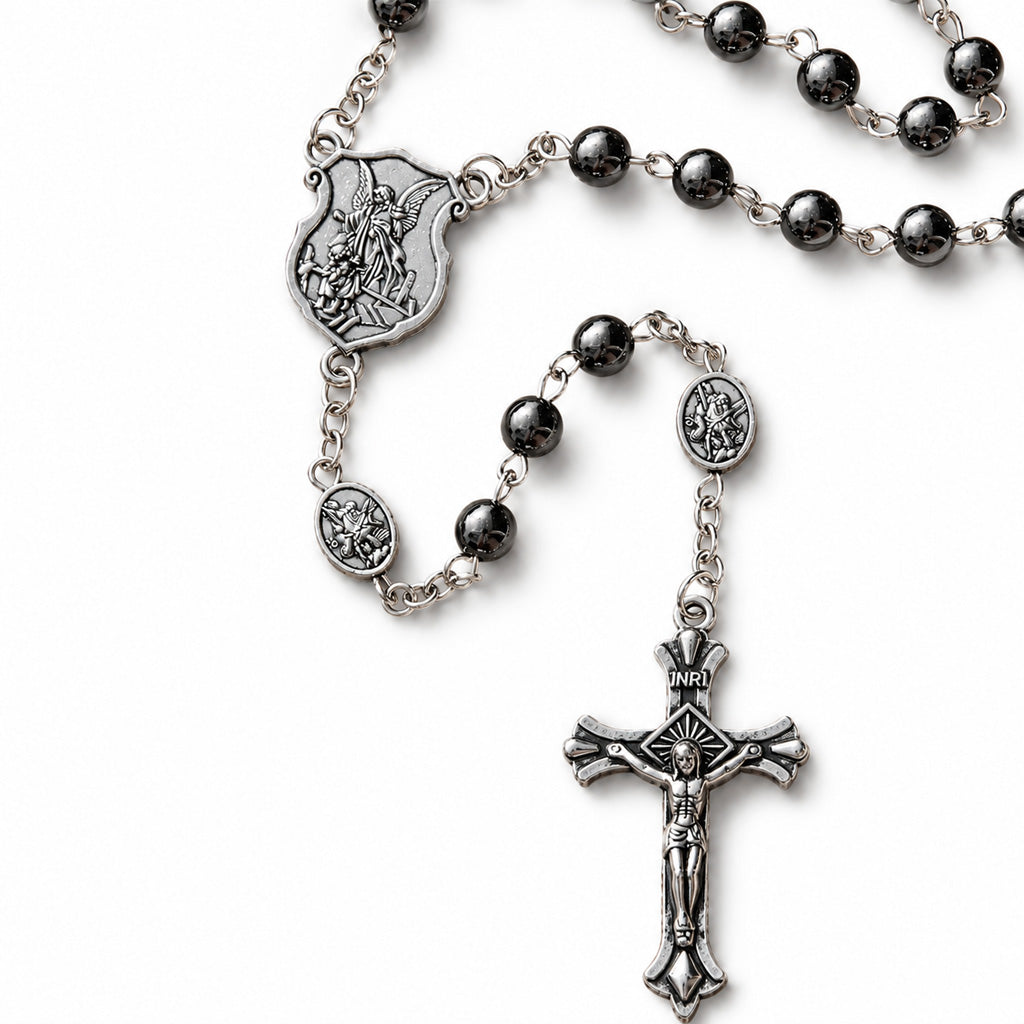 【Deal Today】St. Michael Rosary with Blue Enamel Storage Box - Faith & Strength | Amen Artisan