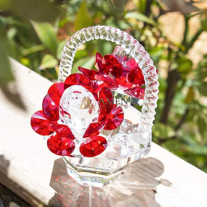 Crystal Red Rose Flower Basket Figurine Amen Artisan