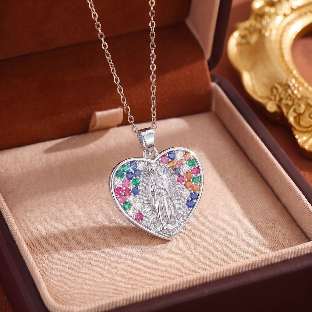 【DEAL TODAY】Colorful Crystal Our Lady Heart Necklace