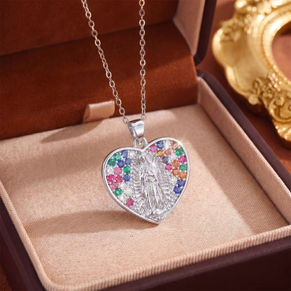 【DEAL TODAY】Colorful Crystal Our Lady Heart Necklace
