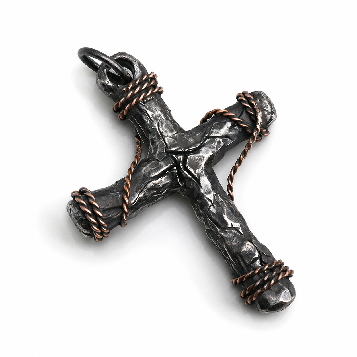 925 Sterling Silver Cracked Cross Pendant Necklace
