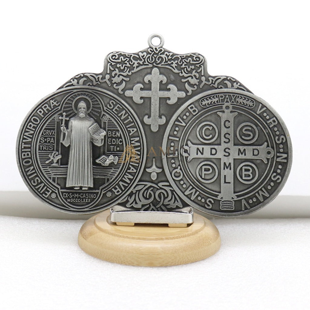 Saint Benedict Double Medallion Pendant Ornament  Amen Artisan