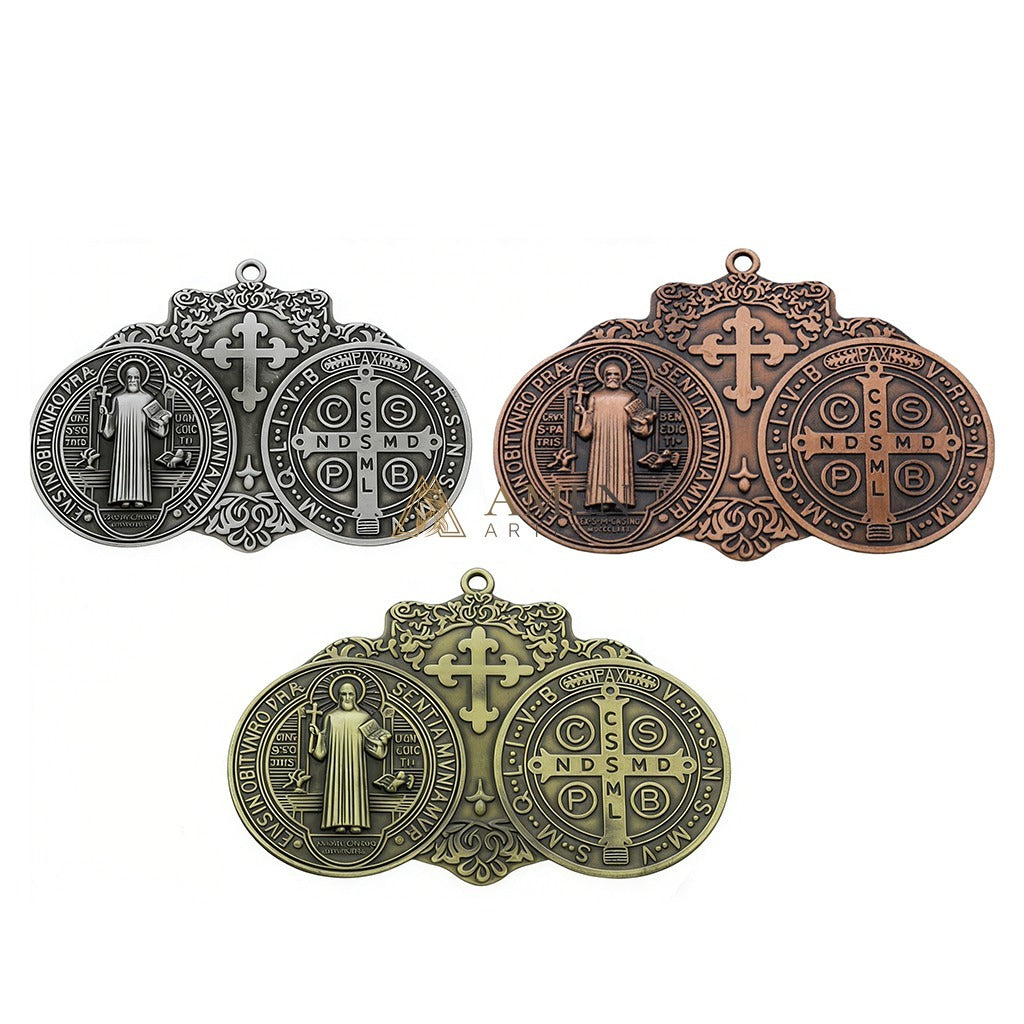 Saint Benedict Double Medallion Pendant Ornament  Amen Artisan
