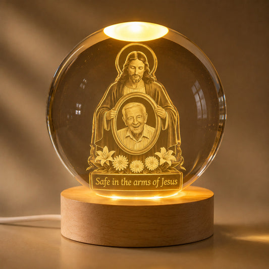 Personalized Christian Memorial Crystal Night Light with Photo