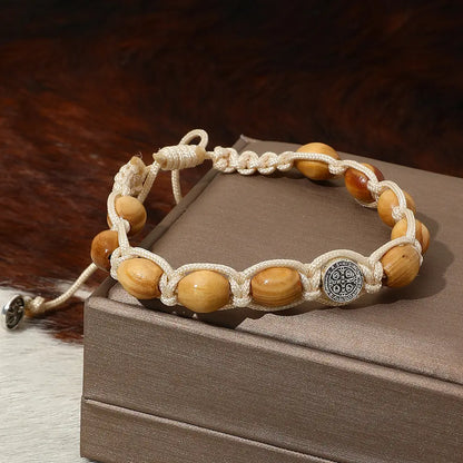 Braided Wooden Beads Saint Benedict Medal Bracelet