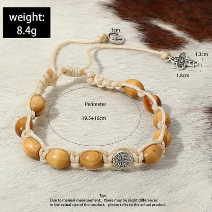 Braided Wooden Beads Saint Benedict Medal Bracelet