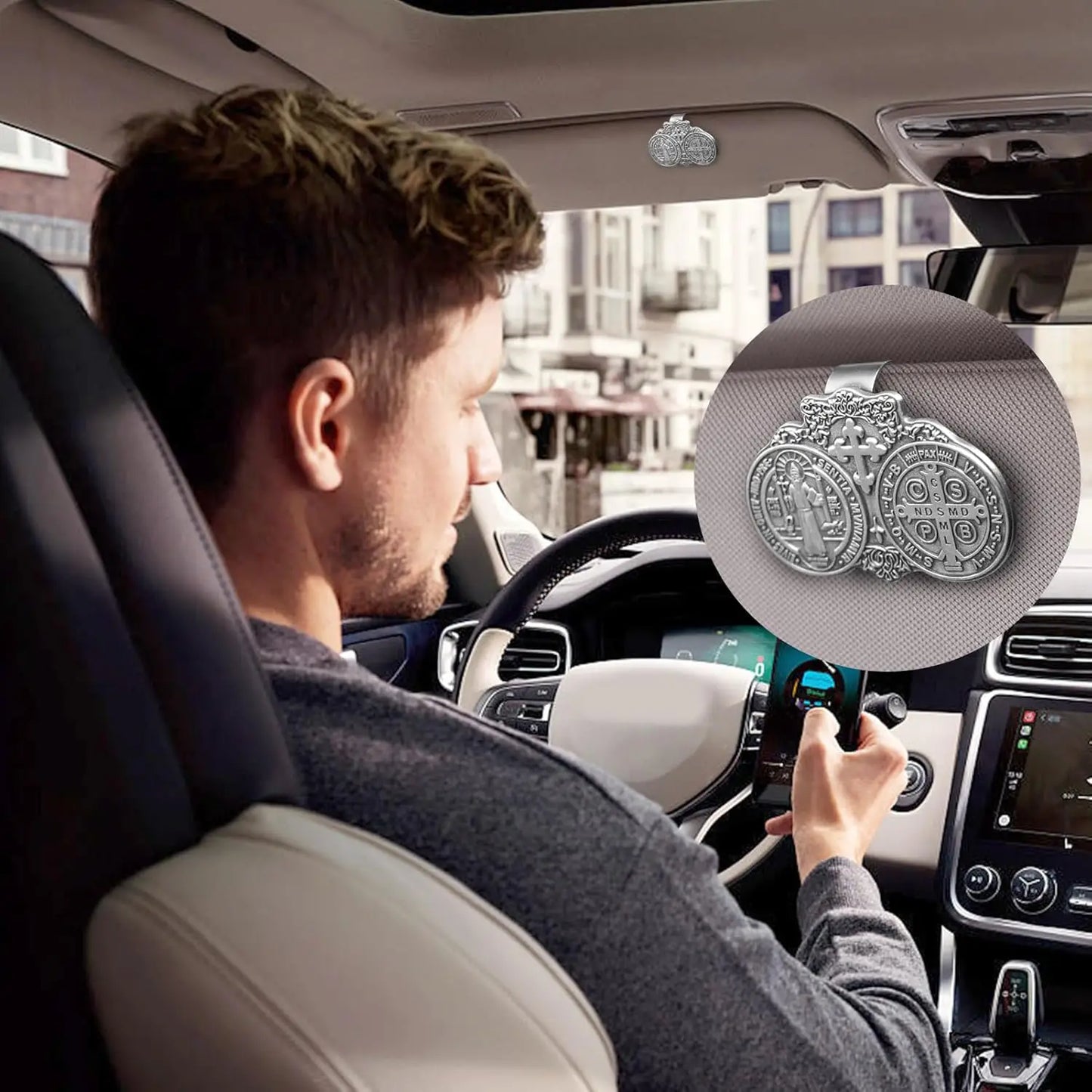 Car Sun Visor Accessories Saint Benedict Medal Bless Driving Safety
