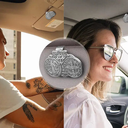 Car Sun Visor Accessories Saint Benedict Medal Bless Driving Safety