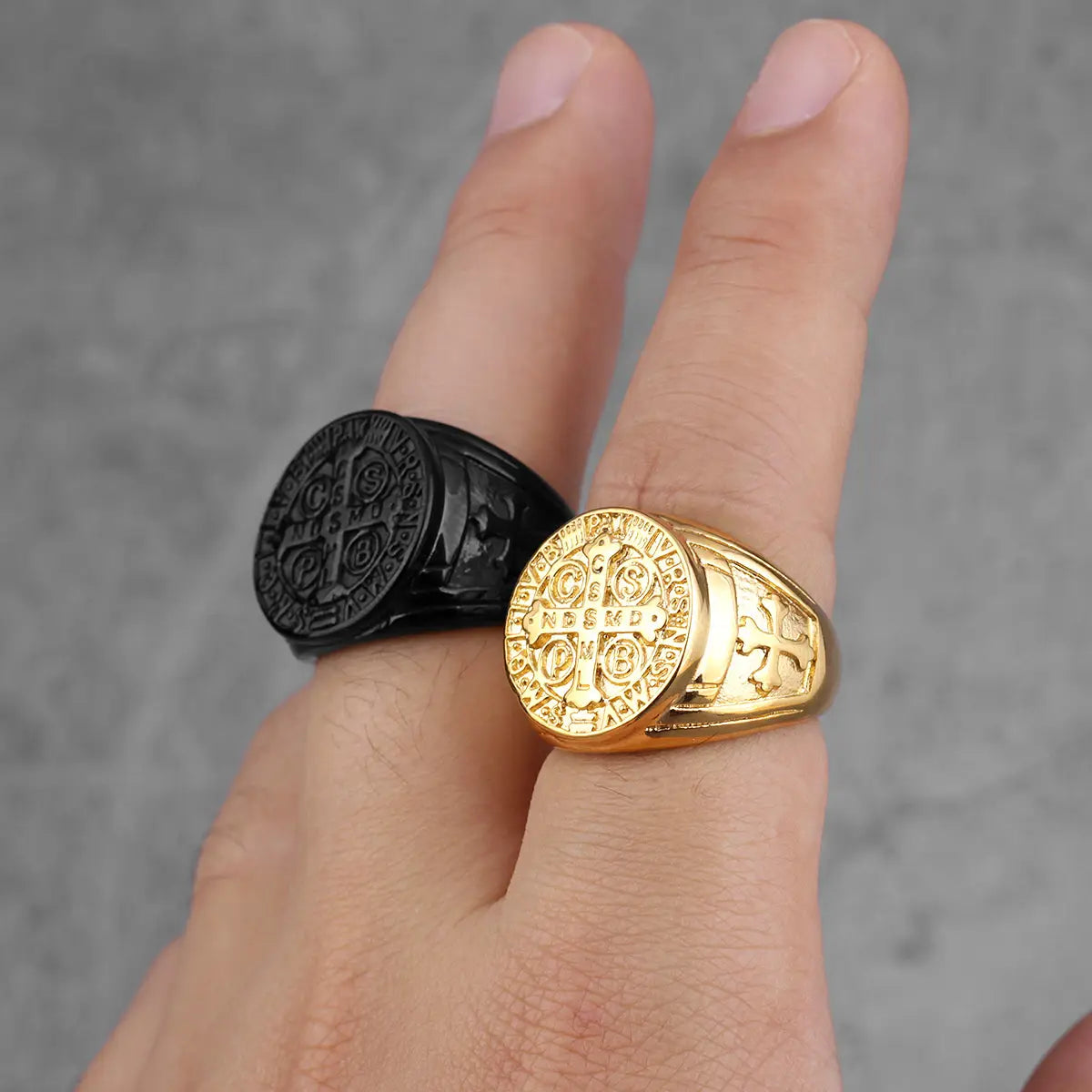 Saint Benedict Cross & Inscriptions Ring Amen Artisan