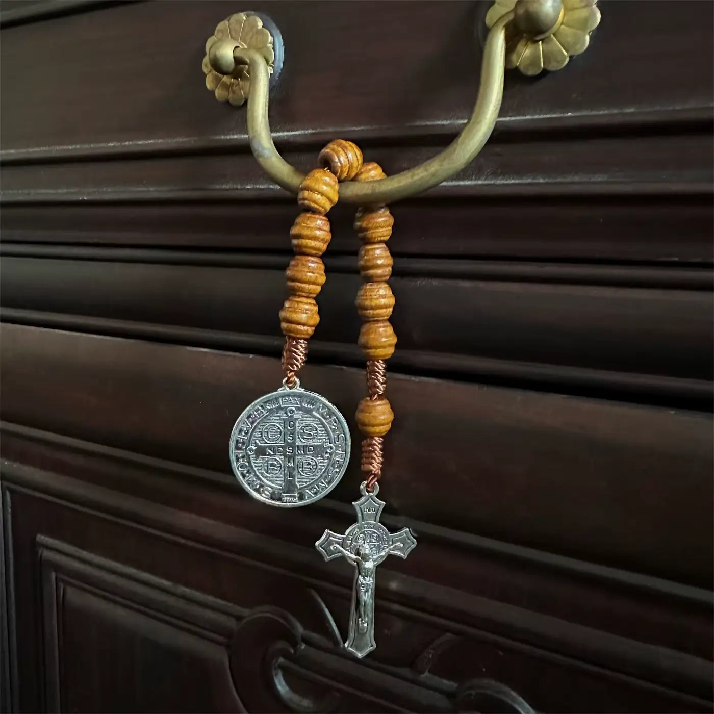 Saint Benedict Crucifix Beehive Wood Rosary Amen Artisan