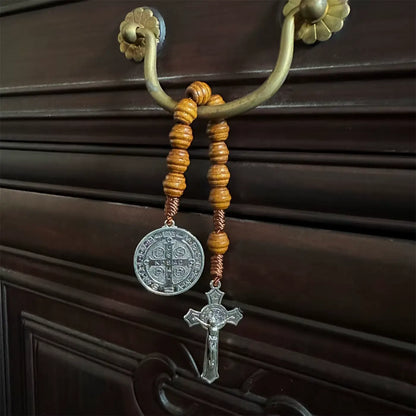 Saint Benedict Crucifix Beehive Wood Rosary Amen Artisan