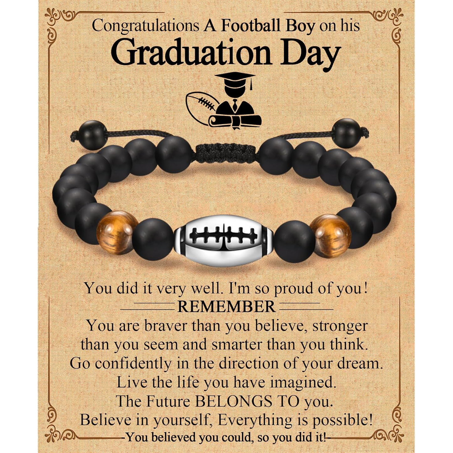 Natural Stone Bead Football Braided Bracelet Amen Artisan