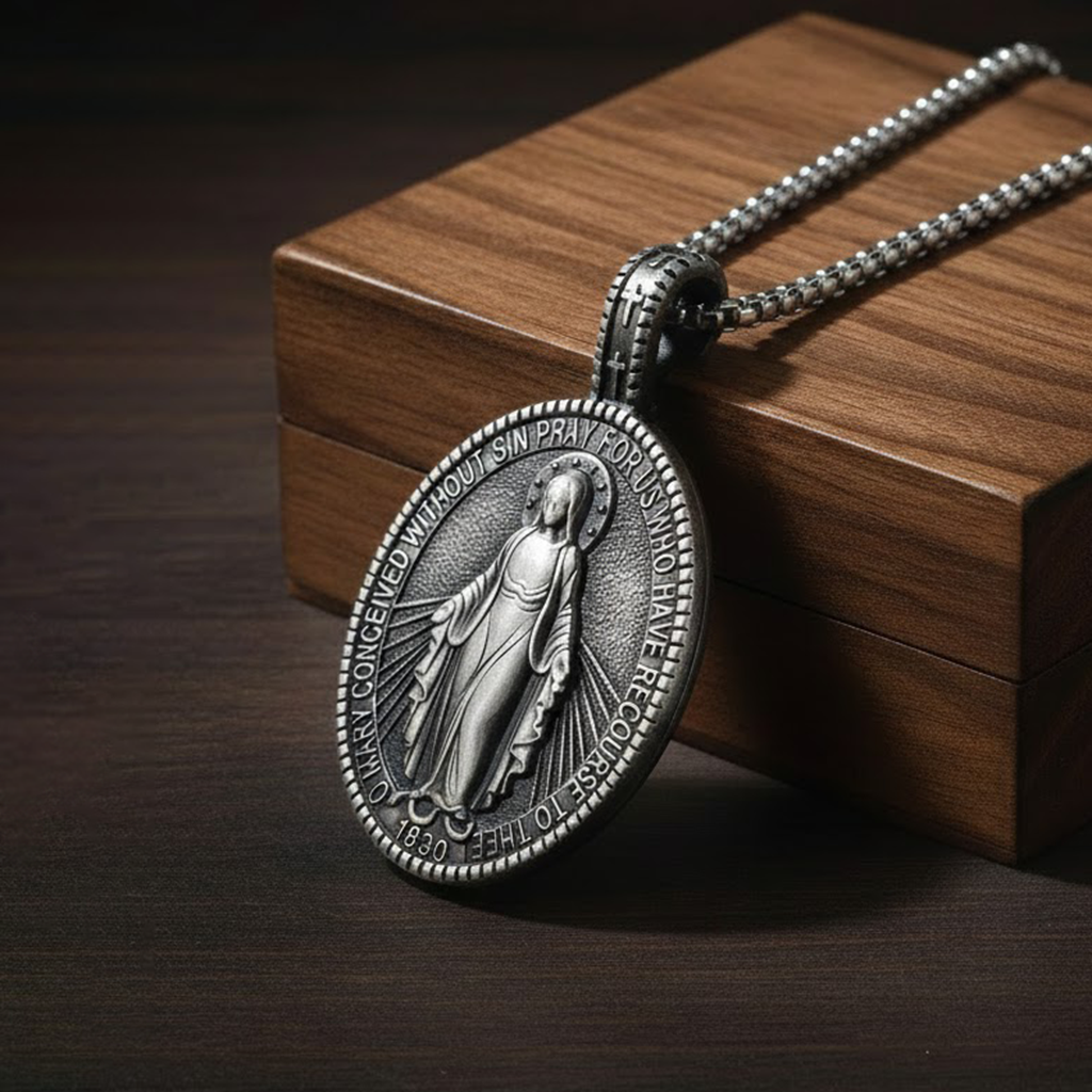 Virgin Mary Titanium Stee Pendent Amen Artisan